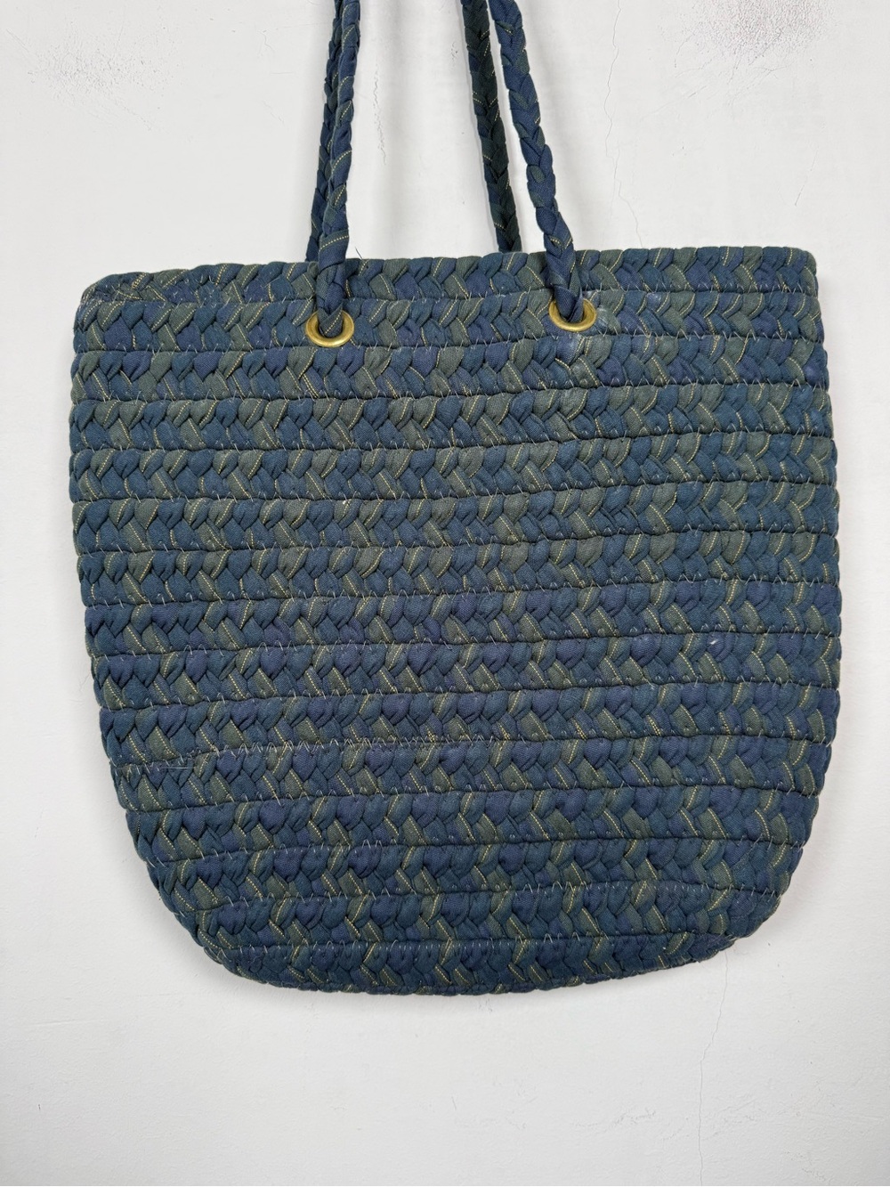 Vintage Longaberger Navy Basket Weave Cloth Tote Bag Shoulder Purse Handcrafted - Picture 4 of 9
